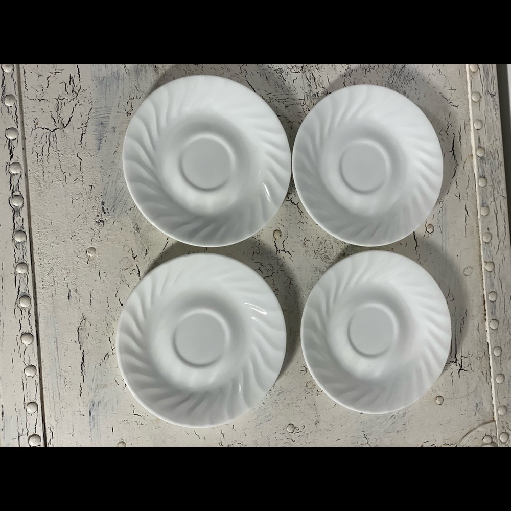 4 Corelle White Swirl Enhancements Saucers